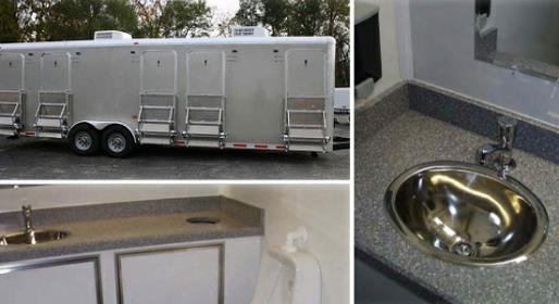 Centry V Heated Bathroom Trailer Rentals with Air Conditioning, electric lights and air conditioning.