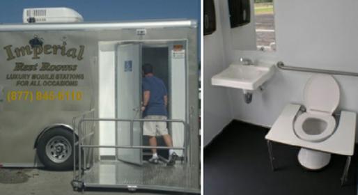 Mens Room & Womens Room Mobile Bathroom Trailer with Privacy Stalls.